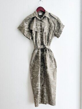 VINTAGE 1940s Silhouette Safari Heritage 100% Cotton Belted Structured Dress